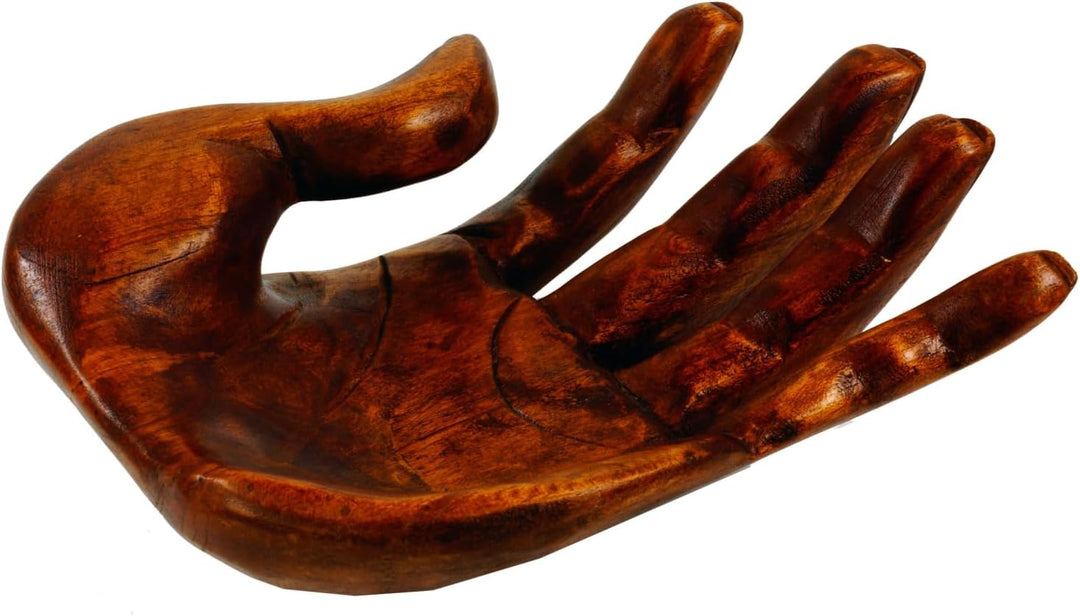 Holzschale, Obstschale in Handform, Suar-Holz, rustikal, linke Hand 20 cm | Handgefertigte Schale, e