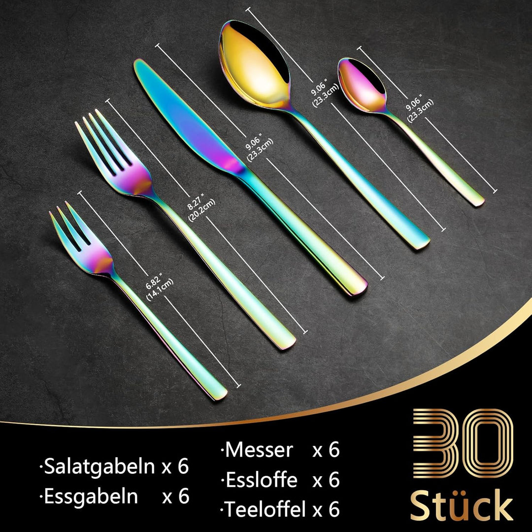 Besteck Set für 6 Personen, Essbesteck Set 30 teilig aus Edelstahl, Gabel Messer Löffel set, SpüLmas