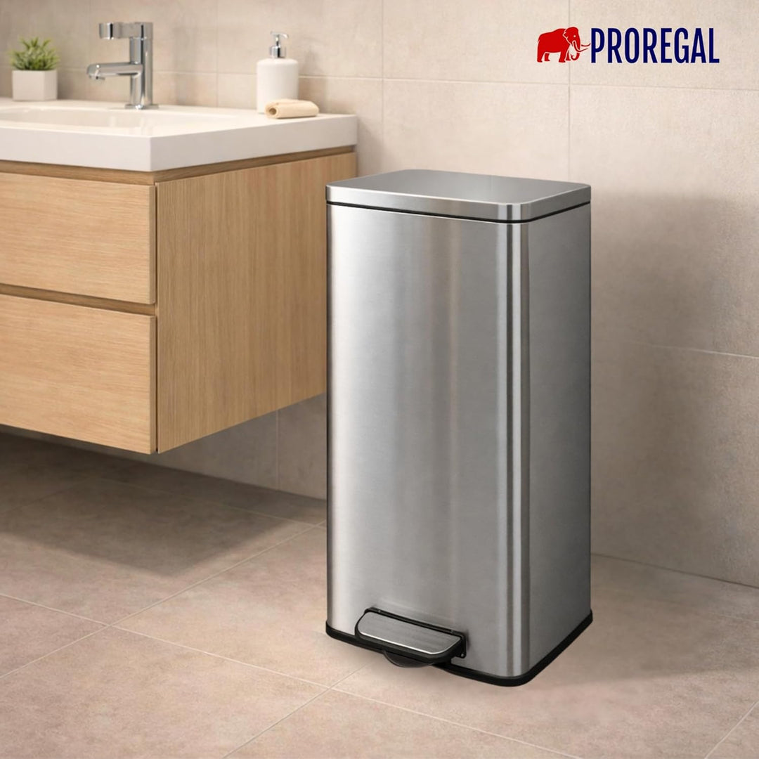 PROREGAL Mülleimer Küche Bad 50L, Abfalleimer mit Softclose & Stay-Open Deckel, Fusspedal & Inneneim