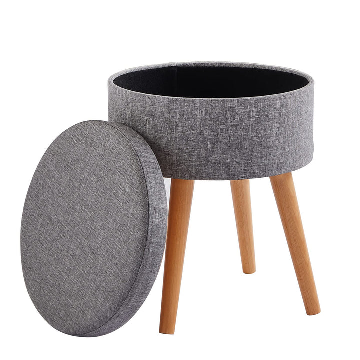 Zedelmaier Sitzhocker Aufbewahrungsbox Stuhl Ottoman Polstersitz aus Leinen und Massivholz (Grau) Ho