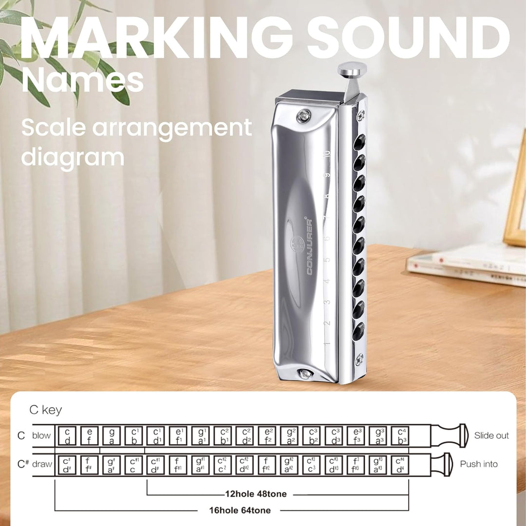 Conjurer Chromatische Mundharmonika C-Dur 10-Loch Harp Profiinstrument Harmonika Kinder& Anfänger Fo
