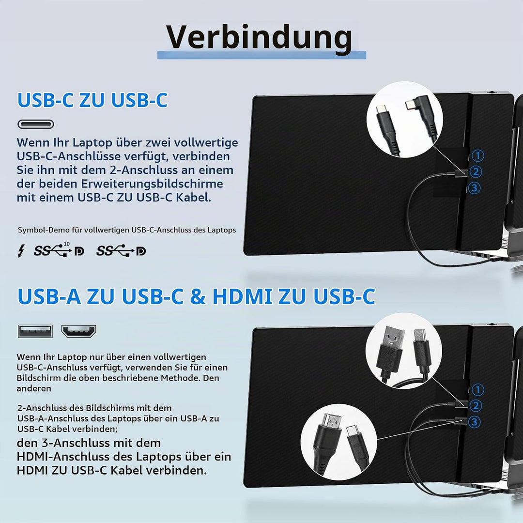 ROYY Laptop Bildschirm Erweiterung 14" FHD 1080P IPS Triple Tragbarer Monitor für Laptop 13,3-17", H