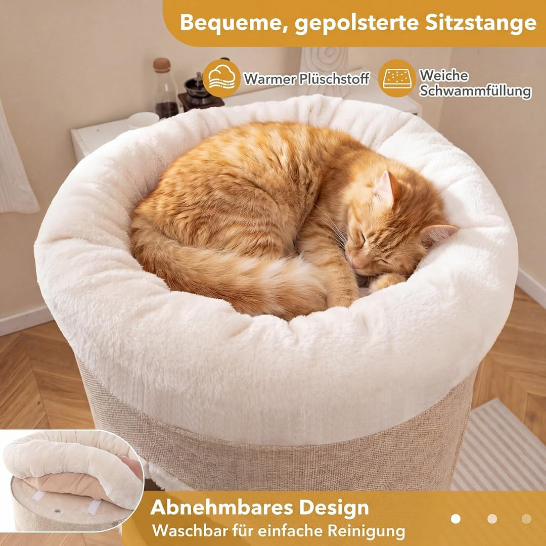 GYMAX 3-stöckige Kratztonne,Katzentonne mit gepolsterter Aussichtsplattform, 2 Sisal Kratzbretter &