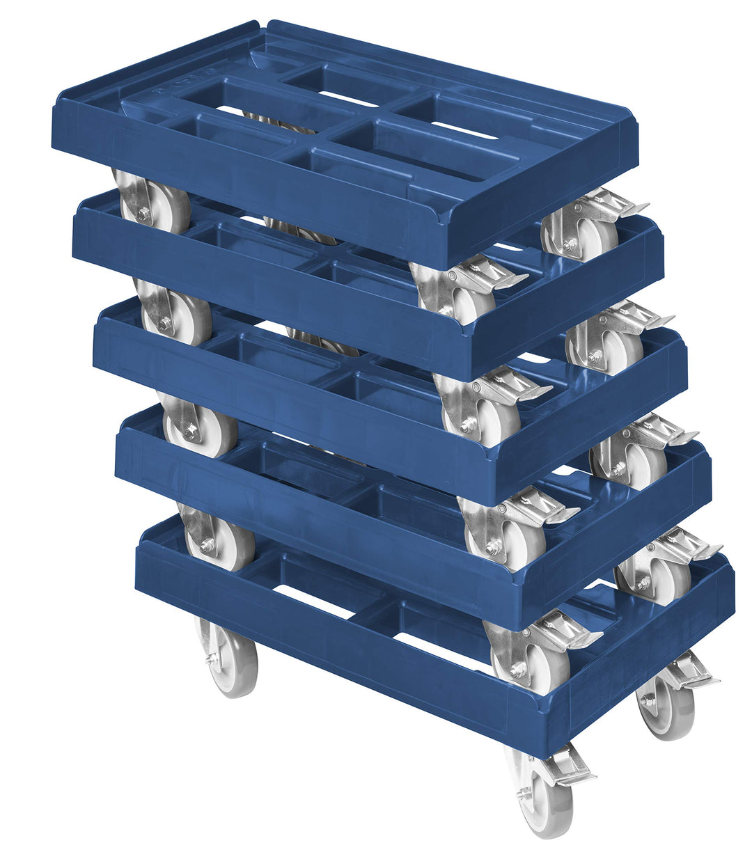 5 Stück Transportroller für Kisten 60 x 40 cm mit 2 Bremsen in blau