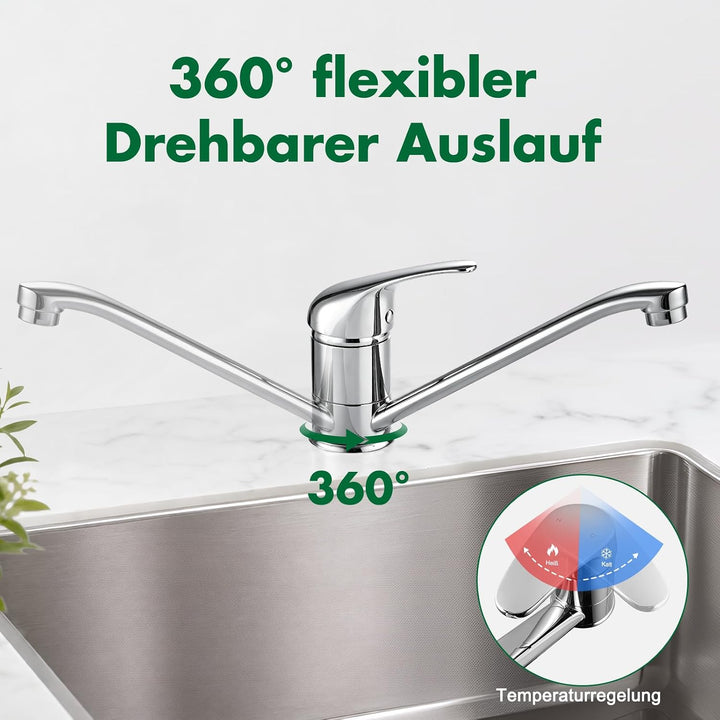 Wasserhahn Küche,360° drehbare Spültischarmatur,Hochdruck Einhebel Mischbatterie mit Keramikkartusch