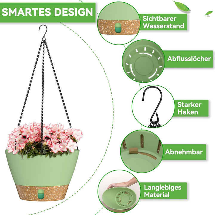 ZMTECH Hängeampel, 2er-Set Φ25cm Blumen Hängetopf, Kunststoff Blumenampel Aussen mit Untersetzer für