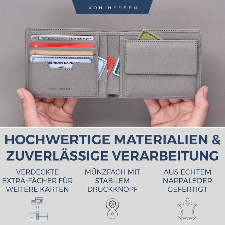 VON HEESEN Leder Geldbörse RFID Schutz I Echtleder Geldbeutel für Damen & Herren I Portemonnaie Brie