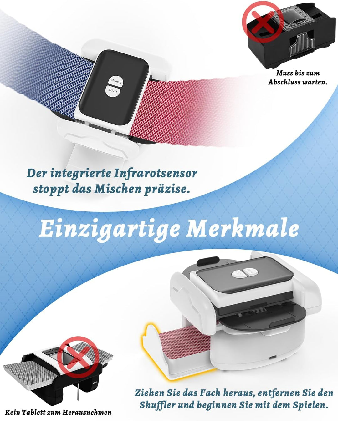 Kartenmischmaschine Elektrische für 2 Kartendecks, 2600 mAh Leise Shuffling-Maschine, Mischmaschine