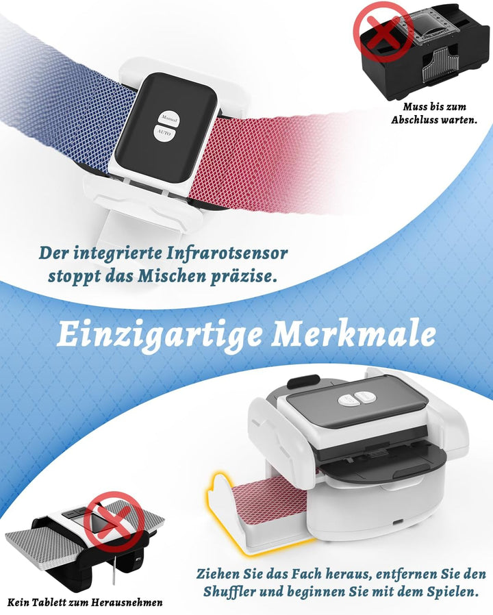 Kartenmischmaschine Elektrische für 2 Kartendecks, 2600 mAh Leise Shuffling-Maschine, Mischmaschine