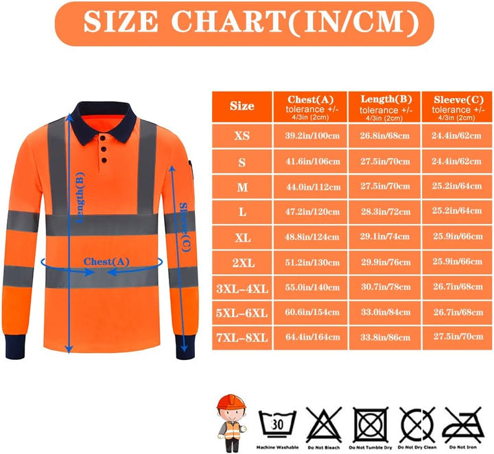 Warnschutz Polo T-Shirt Warnschutzshirt Langarm Warnshirt sicherheits polohemd Langarm Langarm XS Eu