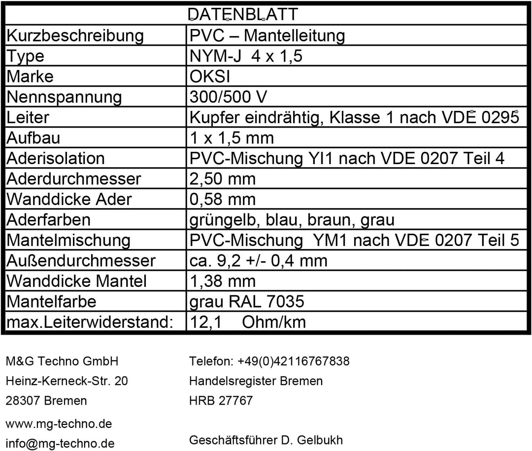 OKSI® OKSI 20m NYM-J 4x1,5 mm² Mantelleitung Feuchtraumkabel Elektrokabel Kupfer Made in Germany 107