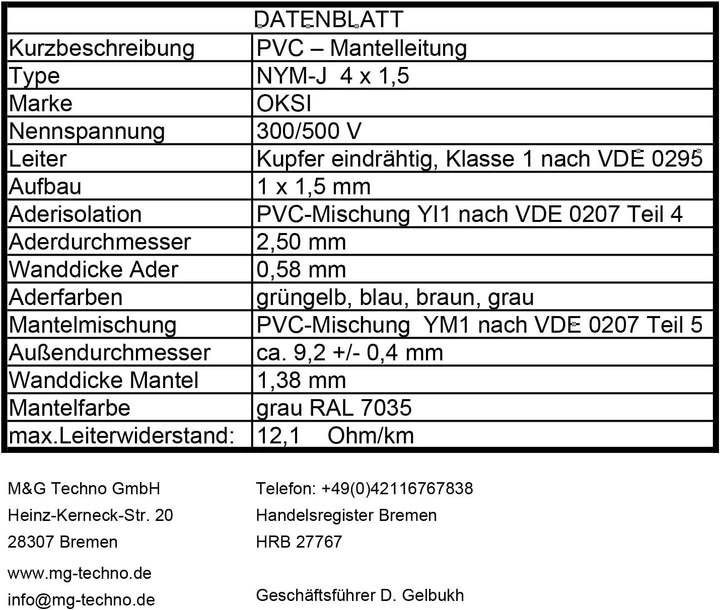OKSI® OKSI 20m NYM-J 4x1,5 mm² Mantelleitung Feuchtraumkabel Elektrokabel Kupfer Made in Germany 107