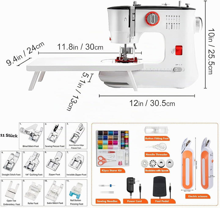 Dekaim FLSM-519 Nähmaschine, Elektrische Nähmaschine für Anfänger und Kinder, 12 Stichprogrammen, Fr