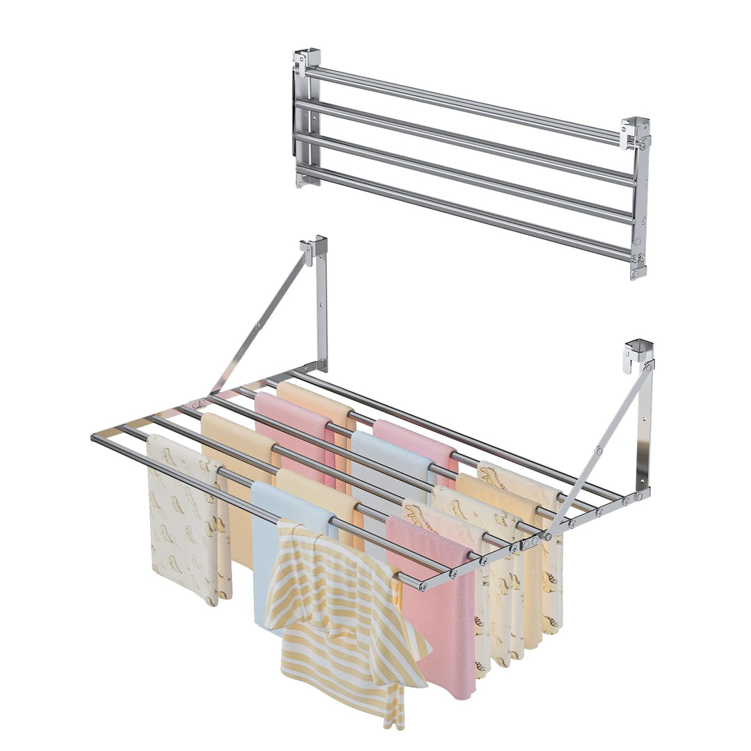 Innotic 80CM Wäscheständer Wandmontage Klappbar, Rostbeständig Wäschetrockner Wand Outdoor mit 8 Sta