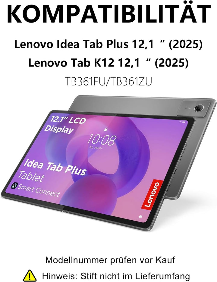 Für Idea Tab Plus 12.1" Tastaturhülle mit Beleuchtung QWERTZ Schwarz Idea Tab Plus 12,1" (2025) TB36
