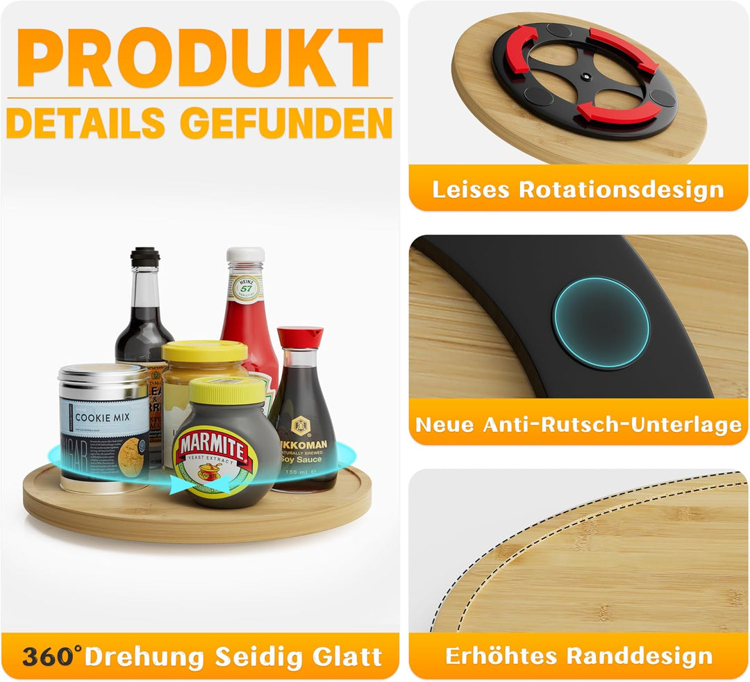 Homerays Bambus Drehteller Organizer Lazy Susan, Drehteller Küchen Organizer-22cm, Anti-Rutsch-Gewür