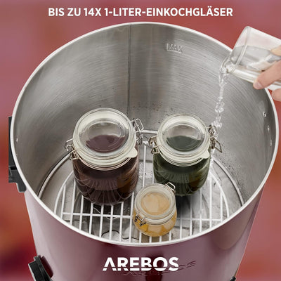 Arebos Einkochautomat 1800 W | Einkochtopf 28 L | mit Timer, Thermostat & Überhitzungsschutz | stufe