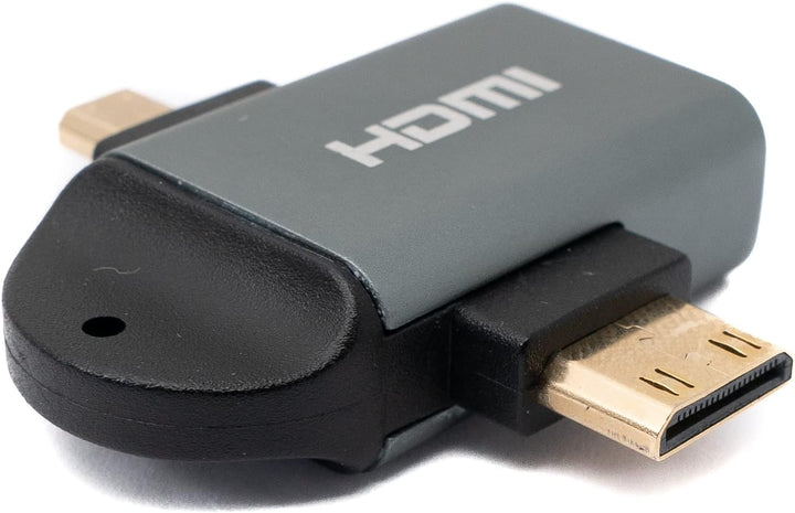 System-S HDMI Y Adapter 4K Standard Buchse zu Mini Stecker & Micro Stecker Kabel in Grau