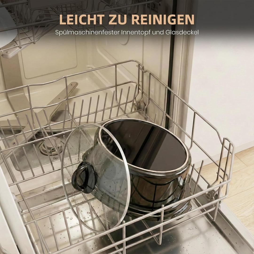 Slow Cooker 3.5L Elektrischer Schongarer Keramiktopf | Glasdeckel Temperaturstufen Warmhaltefunktion