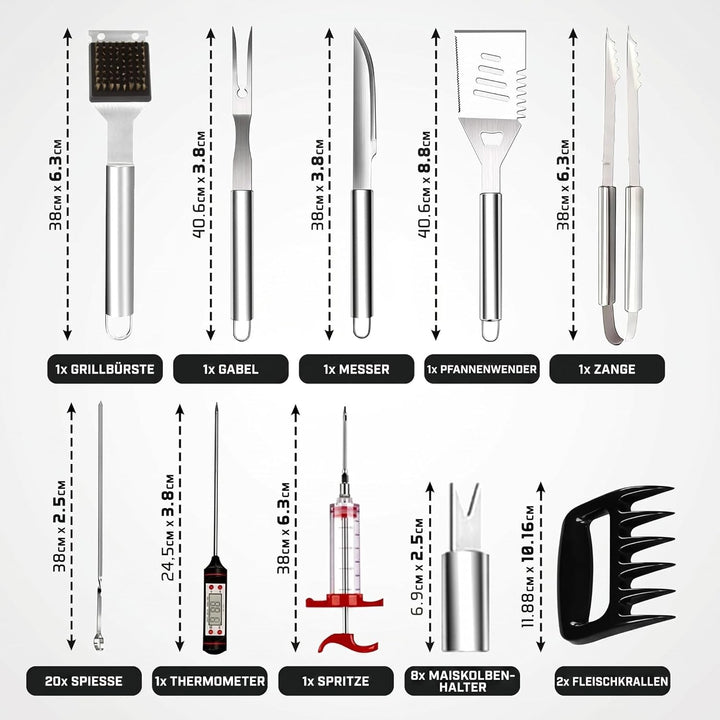 Kyto BBQ Zubehörsatz 39-teilig mit Koffer Grill Set Grillbesteck für Garten Camping Geschenke für Mä