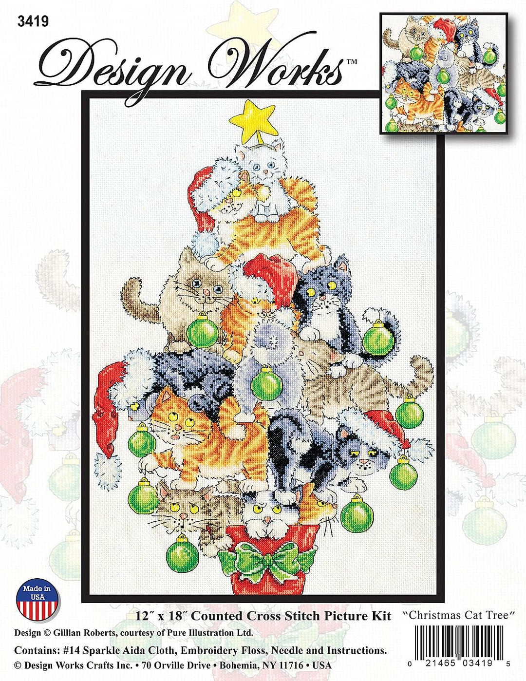 Design Works Crafts 3419 Weihnachtsbaum für Katzen Kreuzstich-Set nach Zählmuster