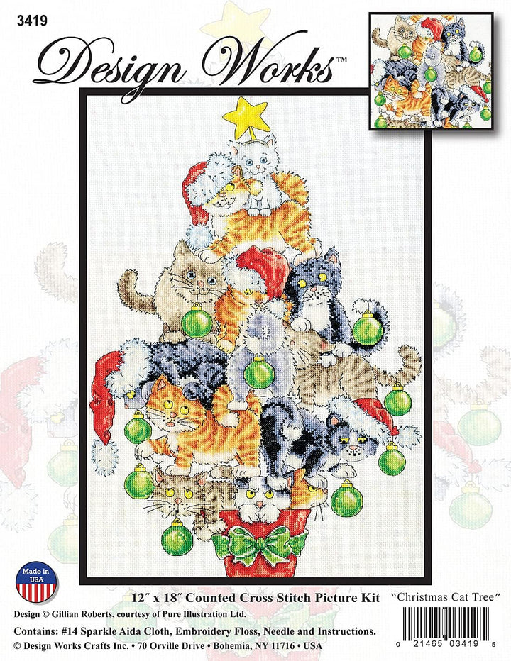 Design Works Crafts 3419 Weihnachtsbaum für Katzen Kreuzstich-Set nach Zählmuster