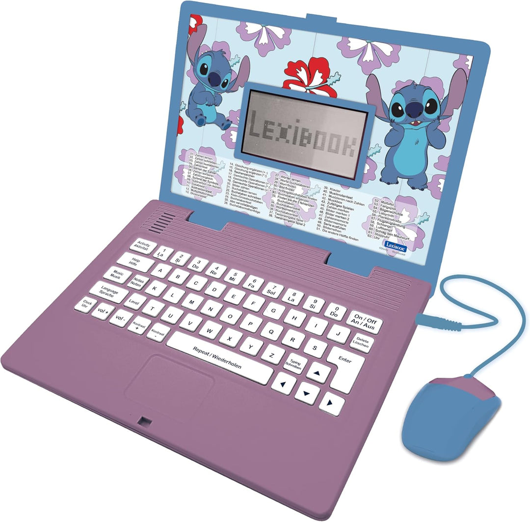 Lexibook, Disney Stitch, zweisprachiger deutsch/englischer Lerncomputer, Spielzeug für Kinder mit 12