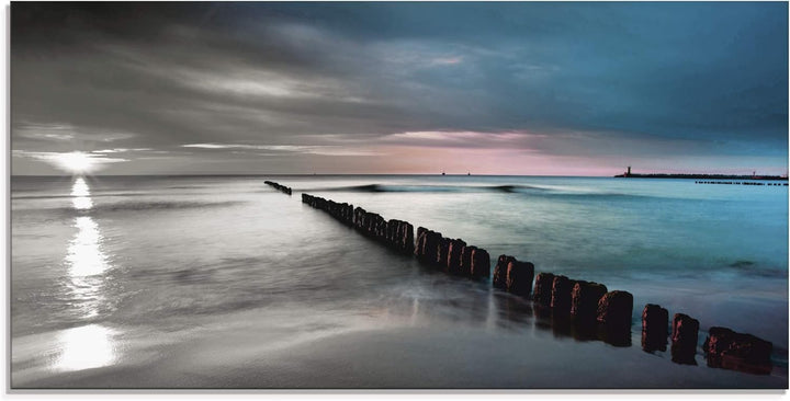 ARTland Glasbilder Wandbild Glas Bild einteilig 100x50 cm Querformat Natur Strand Meer Ostsee Sonnen