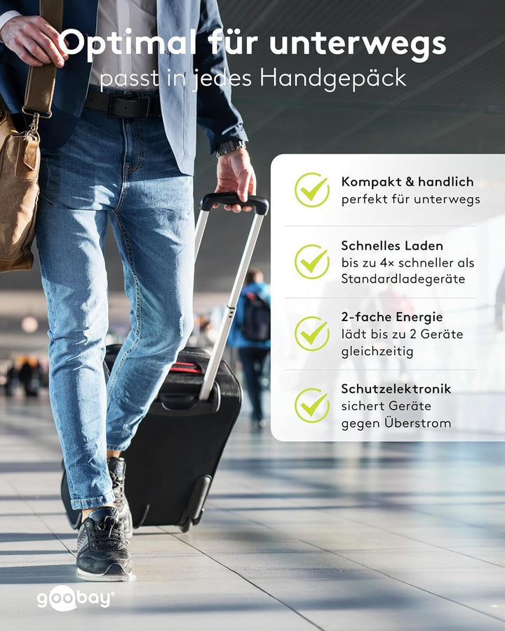 Goobay 65412 Dual Ladegerät 45W / USB-C &amp; USB-A Schnellladegerät Power Delivery/Ladenetzteil mit 2 U