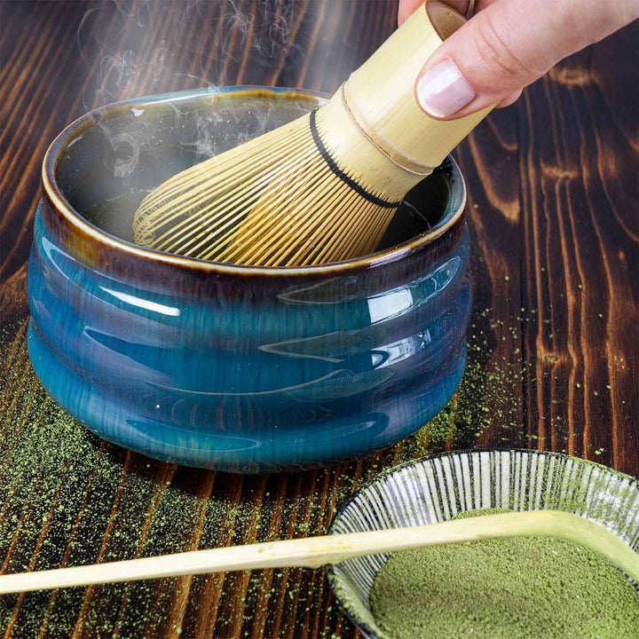 Dimono Original Matcha Tee-Set Deluxe mit Matcha-Schale, Bambus-Besen, Besenhalter, Dosierlöffel - D
