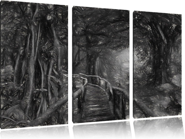 Pixxprint der Weg durch den traumhaften Tropenwald Kunst Kohle Effekt 3-Teiler Leinwandbild 120x80 B