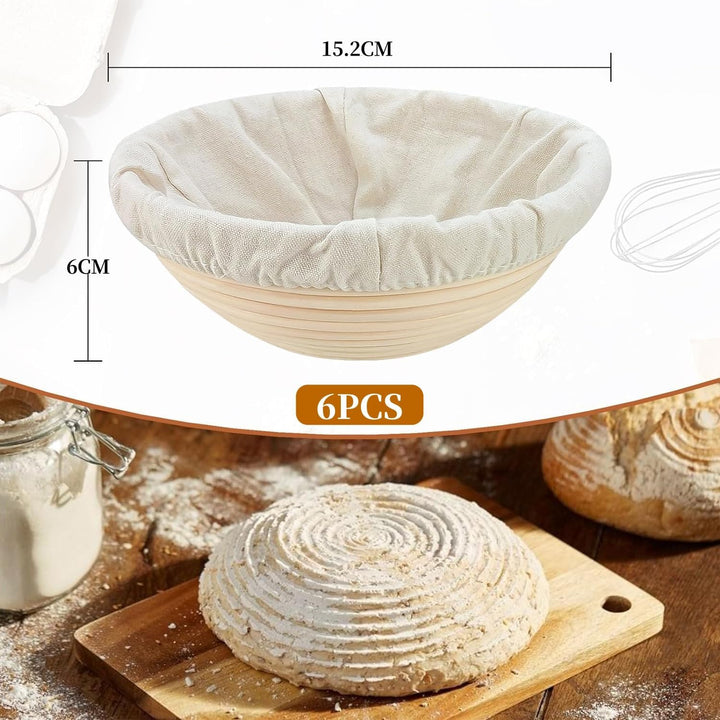 Gärkörbchen, Gärkorb, Rund Zum Brotbacken 6er Set, Gärkorb Brot mit Waschbarem Leineneinsatz, natürl