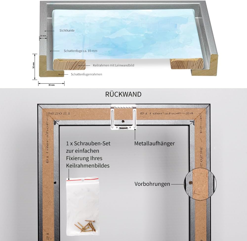 Bildershop-24 Schattenfugenrahmen LEVI 25x25cm Alu geschliffen (Dekor), 25x25cm Alu geschliffen (Dek