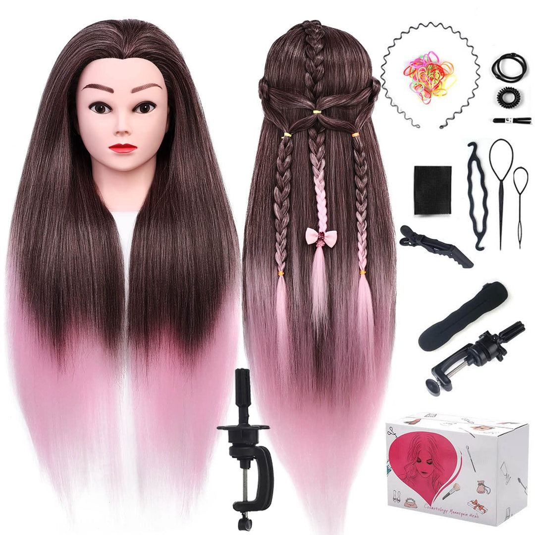 TopDirect Frisierkopf, 75 cm/ 29.5 Zoll Übungskopf Friseur, Frisurenkopf 100% von künstlichen Haare,