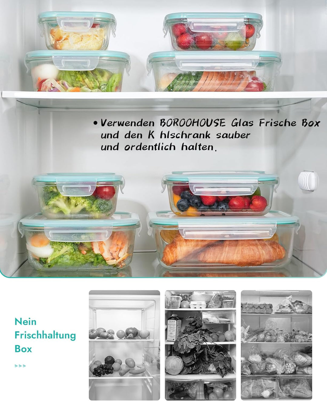 Frischhaltedosen aus Glas 8er-Set – Vorratsbehälter, Ofenfest (-20°C bis 510°C), Luftdichter Verschl