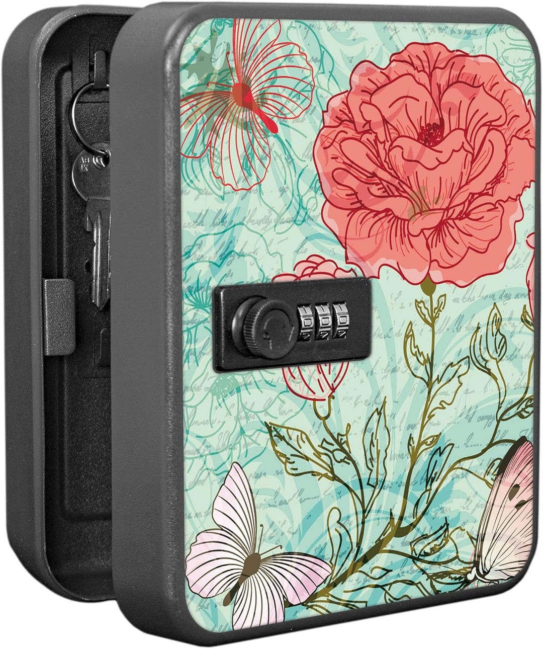 banjado® Burg-Wächter® abschliessbarer Schlüsselkasten mit Motiv Eine Rose für 20 Schlüssel - Schlüs