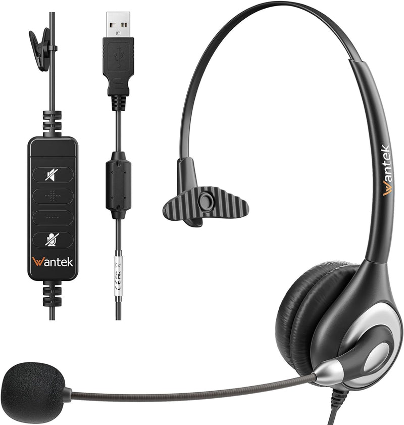 USB Headset with Microphone Noise Cancelling and Audio Control, Business PC Headsets for Computers,