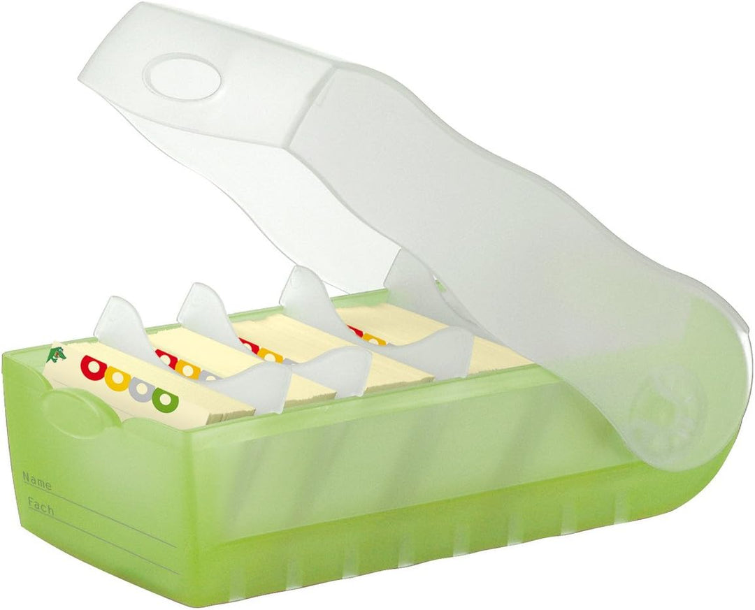 Karteibox CROCO A7, transl.-grün mit 5 Stützen und 100 Karten, 2 Boxen-Sparset
