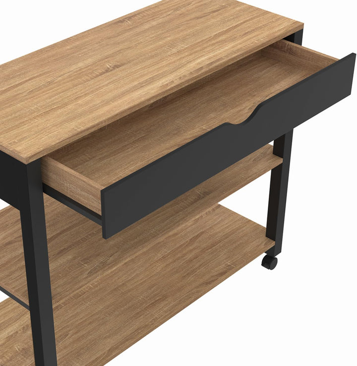 IDMarket - Küchenwagen PENH XXL mit Schublade und schwarzer Arbeitsplatte, Platten in Buche-Optik, L