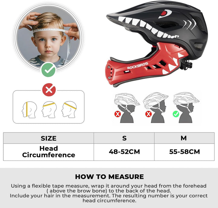 ROCKBROS Kinderhelm Integriert Fahrradhelm Kinder Jugend Fullface Helm mit Abnehmbarem Kinnschutz BM