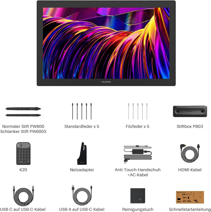 HUION KAMVAS Pro 27 4K Auflösung UHD Grafiktablett mit Display, Zeichentablett mit Dual-Pen Powered