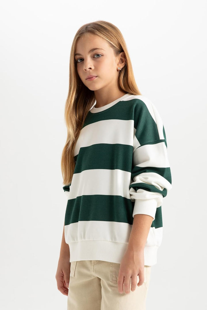 DeFacto Girl Regular Fit Langarm Gestricktes Kapuzen-Sweatshirt für Mädchen 11-12 Jahre D.green, 11-