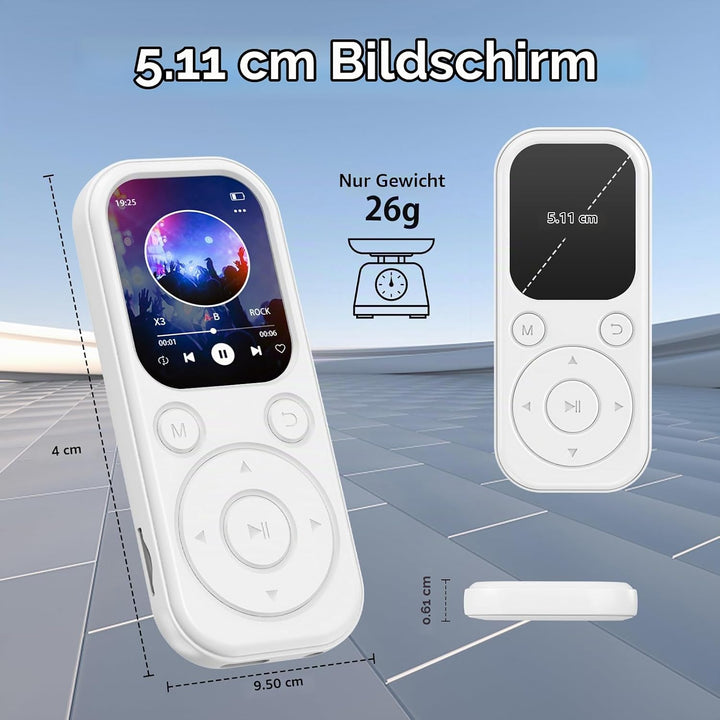 Olycism 64 GB MP3 Player mit Bluetooth 5.3 tragbarer Musik-Player mit HiFi-Klangqualität und FM-Radi