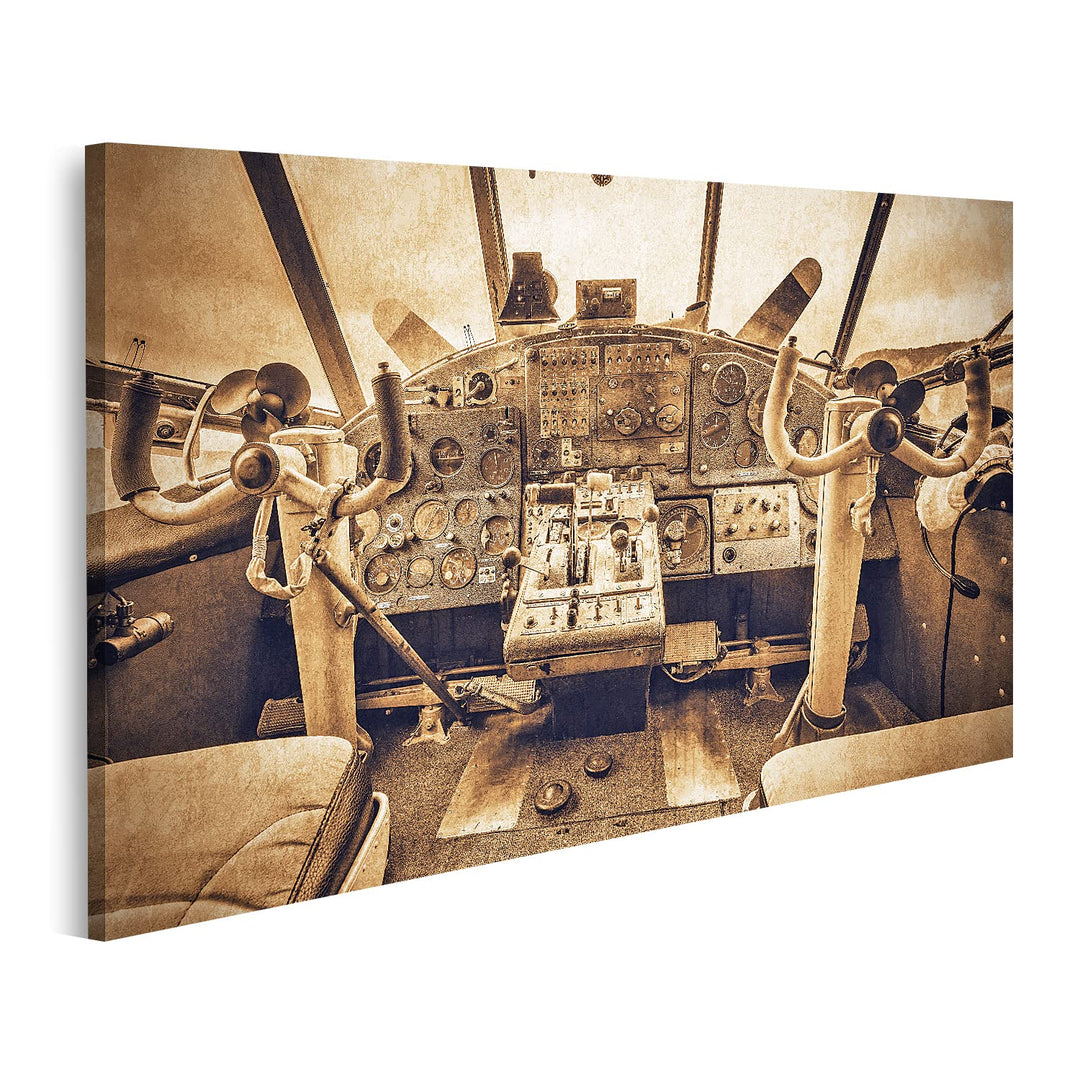 islandburner Bild auf Leinwand Cockpit Ansicht Alt Retro Flugzeug Vintage Stil Bilder Wandbilder Pos