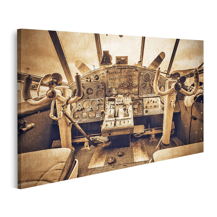 islandburner Bild auf Leinwand Cockpit Ansicht Alt Retro Flugzeug Vintage Stil Bilder Wandbilder Pos