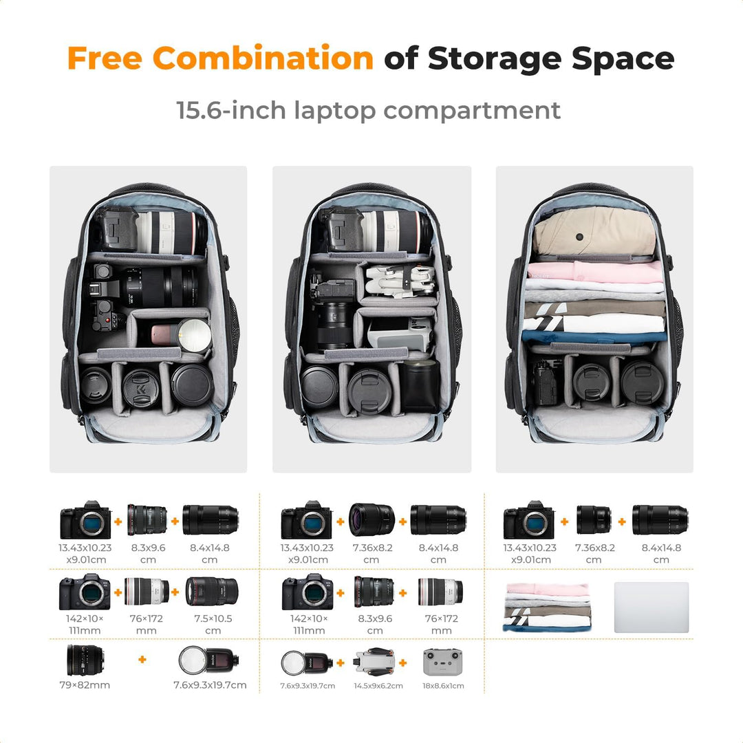 K&amp;F Concept Kamerarucksack wasserdicht Fotorucksack für Canon Nikon Sony Spiegelreflexkameras, Drohn