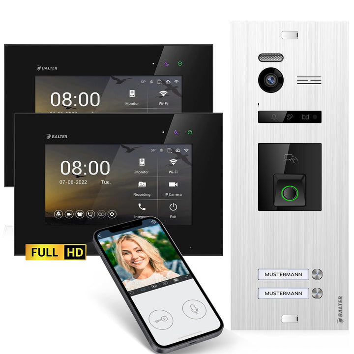 Balter EVO-HD Video Türsprechanlage mit Fingerprint, Video Türklingel, Smartphone App, 2 Familienhau
