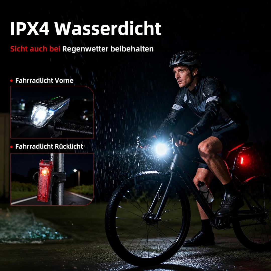 Fahrradlicht Set Fahrradleuchten-Set StVZO-zugelassen Beleuchtungsset, USB-C Aufladbar wasserdicht F