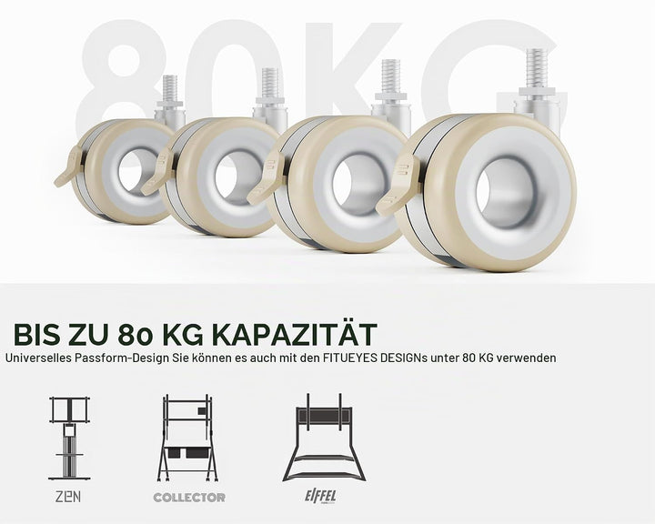 FITUEYES DESIGN Rollen 4er Set mit Bremse, M8 Gewinde, bis 80 kg belastbar, 360° Lenkrollen für Möbe
