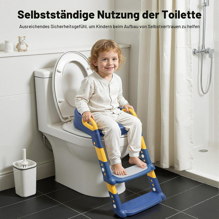Kinder Toilettensitz mit Treppe, 2-7 Jahre, 6-stufig höhenverstellbar, klappbarer Toilettentreppe, P